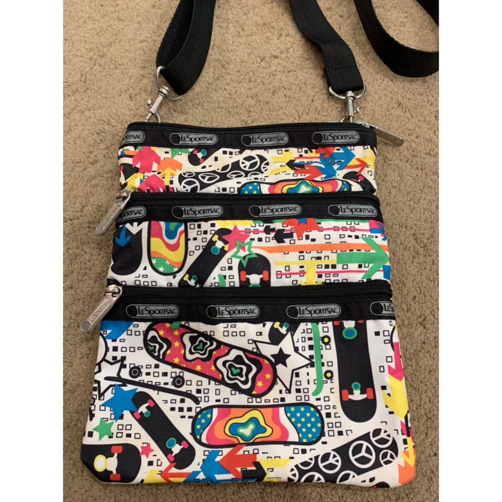LeSportsac Triple Zip Small Skateboard Theme Crossbody Shoulder Bag NWOT